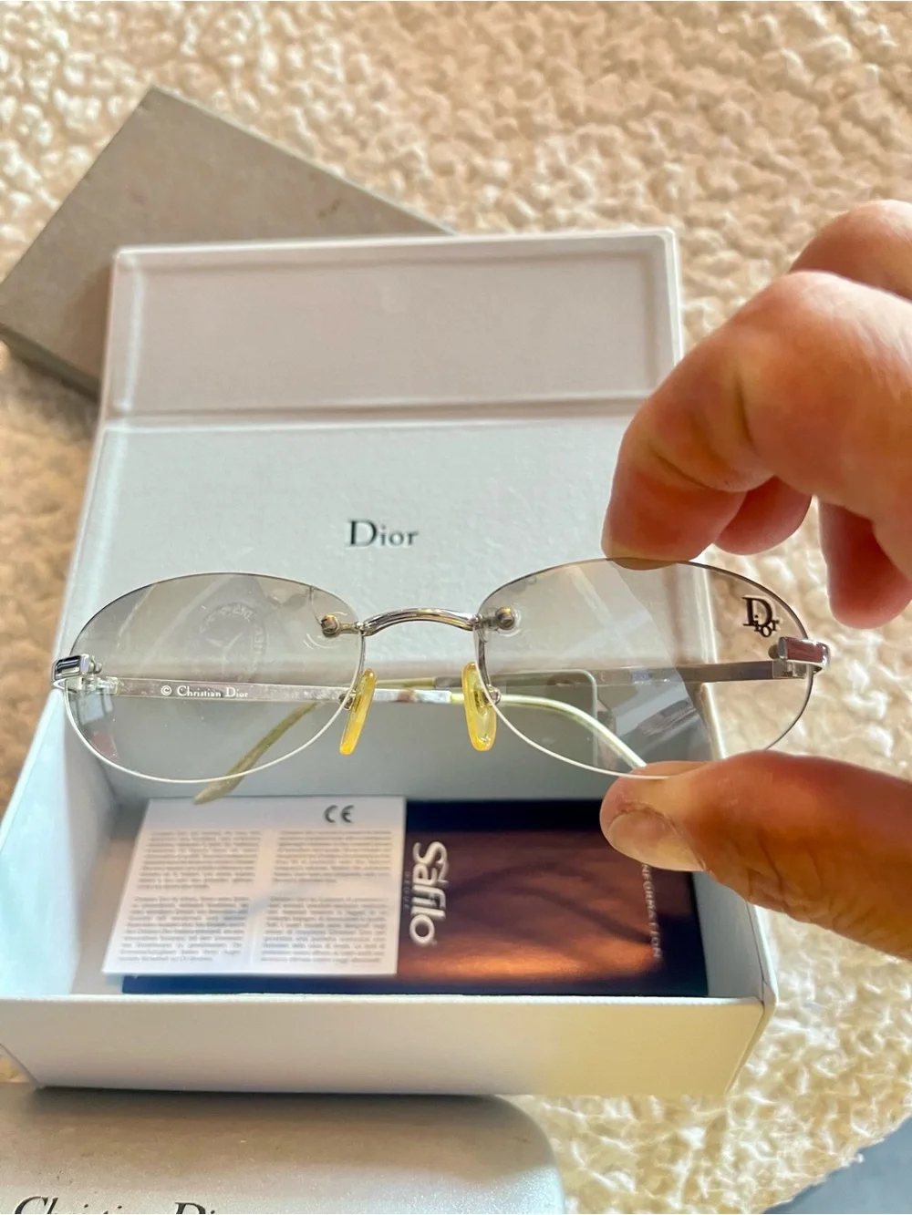Dior Rimless Sunglasses with Silver Frame and Yellow Nose Pads